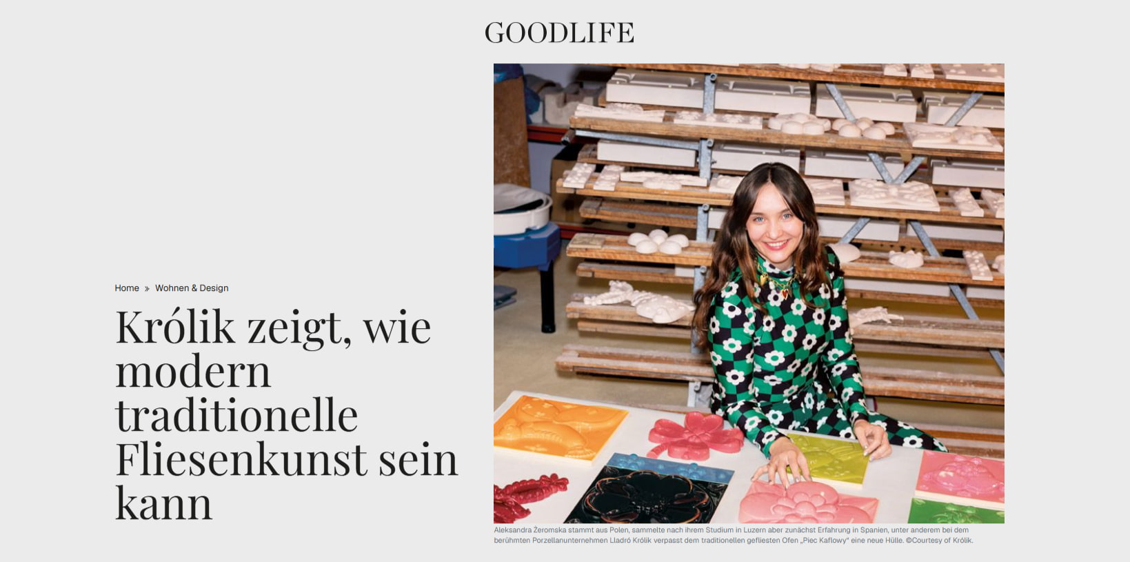 Goodlife Magazin article about Królik and modern traditional tile art